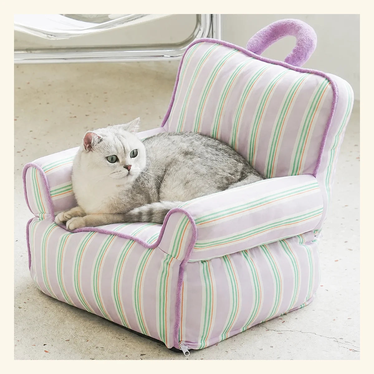 Parlor Stripe Pet Sofa in a bright pet-home setting